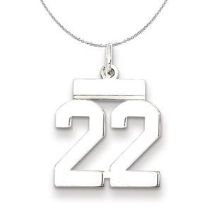 Silver, Athletic Collection, Small Polished Number 22 Necklace - 16 In